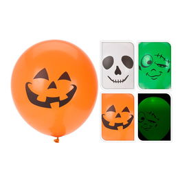 Globos Halloween con LED, Modelos Variados, 3 Unidades, Pilas AG3 Incluidas, 10x15x21 cm