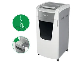 Leitz IQ Auto+ Office Pro 600 Destructora de Documentos Automática P4, Capacidad 600 Hojas, Corte Partículas, Destruye Grapas y Clips, 110L