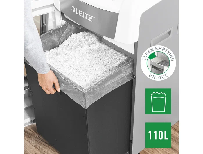 Leitz IQ Auto+ Office Pro 600 Destructora de Documentos Automática P4, Capacidad 600 Hojas, Corte Partículas, Destruye Grapas y Clips, 110L