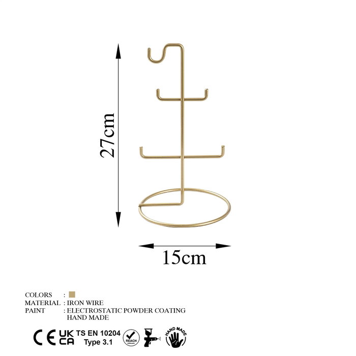 Aberto Design TK-003 Organizador de Joyas Metal Dorado 15 cm Diámetro x 27 cm Altura