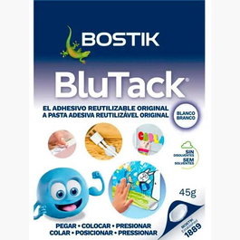 Bostik Blu Tack Masilla Adhesiva Reutilizable, 45 gr Blanco, Paquete de 12 unidades, para Posters, Fotos y Decoración en Hogar u Oficina (Set de 12)