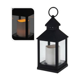 Farol con vela de LED negro con función de temporizador