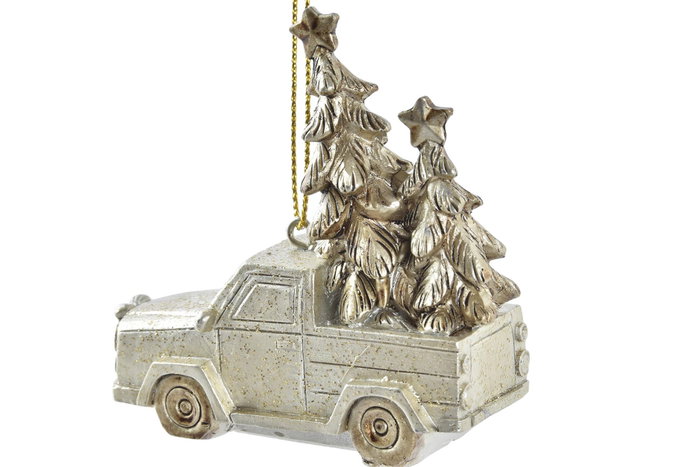 DKD Home Decor Decoración Colgante de Resina Coche Dorado 7x3x7 cm