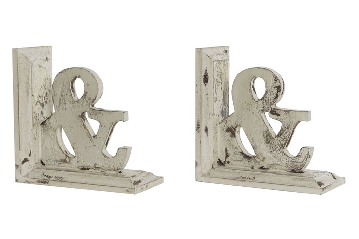 DKD Home Decor Sujetalibros Set de 2 MDF Blanco Envejecido DKD Home Decor Sujetalibros Set de 2 MDF Blanco Envejecido