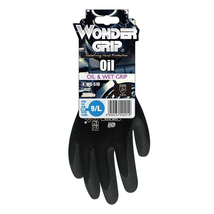 Wonder Grip Guante T-11 Nailon/Spandex, Palma con Doble Recubrimiento de Nitrilo, Agarre en Húmedo y Aceitoso, Talla 11