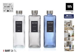 La Mediterranea Botella de Vidrio Water con Tapa de Acero 1L