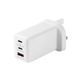 eSTUFF Cargador de hogar USB-C PD 67W GaN con enchufe UK - Blanco - 100% plástico reciclado