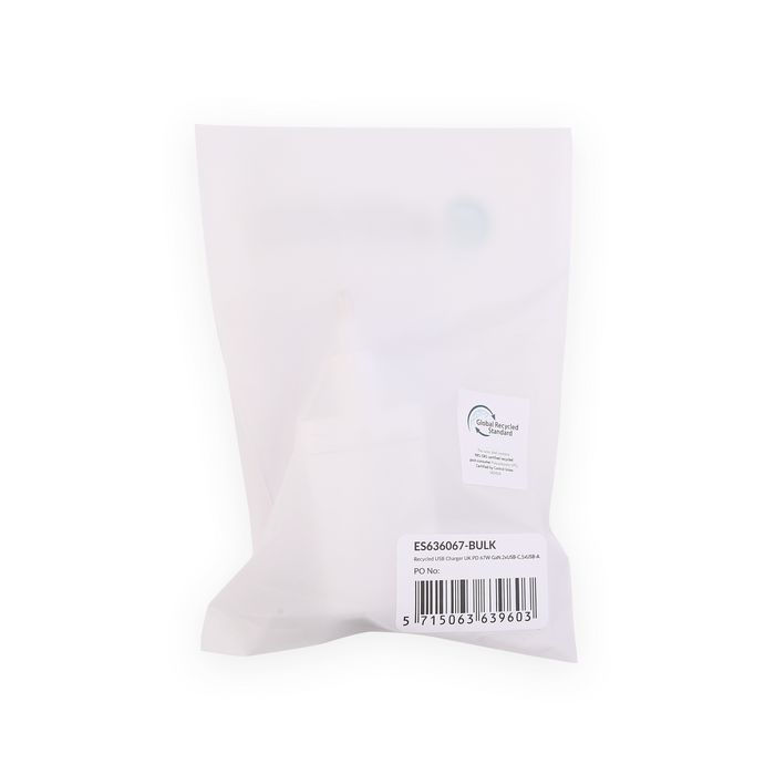 eSTUFF Infinite Cargador Doméstico GaN 67W USB-C PD - Enchufe UK - Blanco - Plástico 100% Reciclado