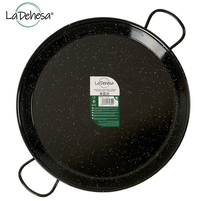 La Dehesa Paellera Esmaltada Acero Negro 46 cm 12 Raciones Apta Gas Horno Leña (Set de 4)