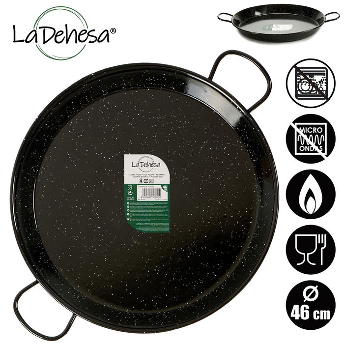 La Dehesa Paellera Esmaltada Acero Negro 46 cm 12 Raciones Apta Gas Horno Leña (Set de 4)