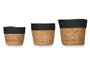 Giftdecor Set de 3 Cestos Redondos de Esparto, Altura 19 cm, Color Negro y Natural, 22x22 cm (Set de 6)