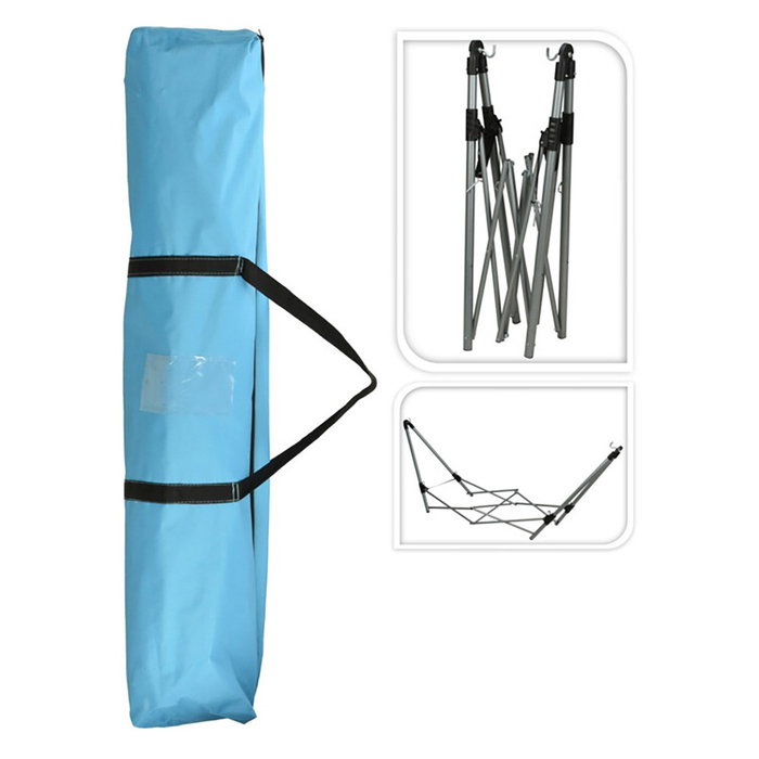Basics Hamaca Plegable con Soporte de Metal Gris, 240 x 80 x 75 cm, Tela Poliéster Azul, Capacidad 120 kg, Incluye Bolsa de Transporte