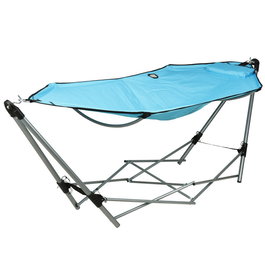 Basics Hamaca Plegable con Soporte de Metal Gris, 240 x 80 x 75 cm, Tela Poliéster Azul, Capacidad 120 kg, Incluye Bolsa de Transporte