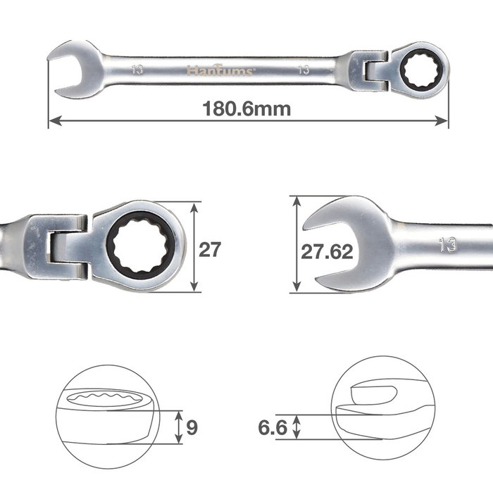 Hantums Llave combinada con carraca CR-V 13mm Hantums Llave combinada con carraca CR-V 13mm