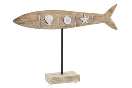 DKD Home Decor Figura Pez en Mango y Aluminio Natural Marrón