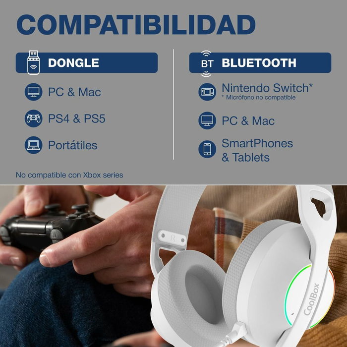 COOLBOX WB01 Auriculares Inalámbricos RGB Blanco