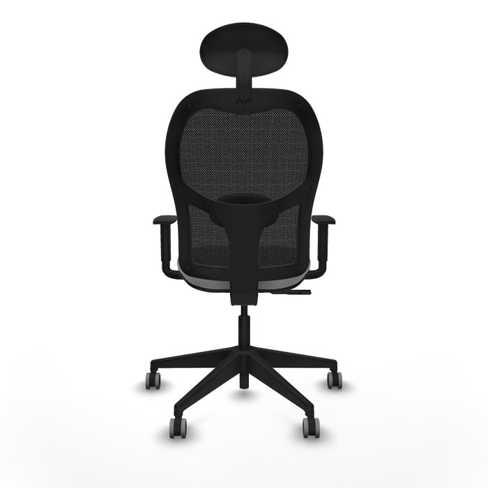 Silla de oficina Alocén con mecanismo Sincro tapizada con Tela color Gris claro y malla color Negro. Equipada con lumbar 1D, Brazos 1D, Cabecero Fijo y Ruedas 65 mm parqué