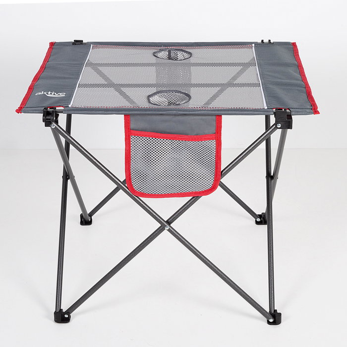 Aktive Mesa plegable de camping con posavasos y bolsillo
