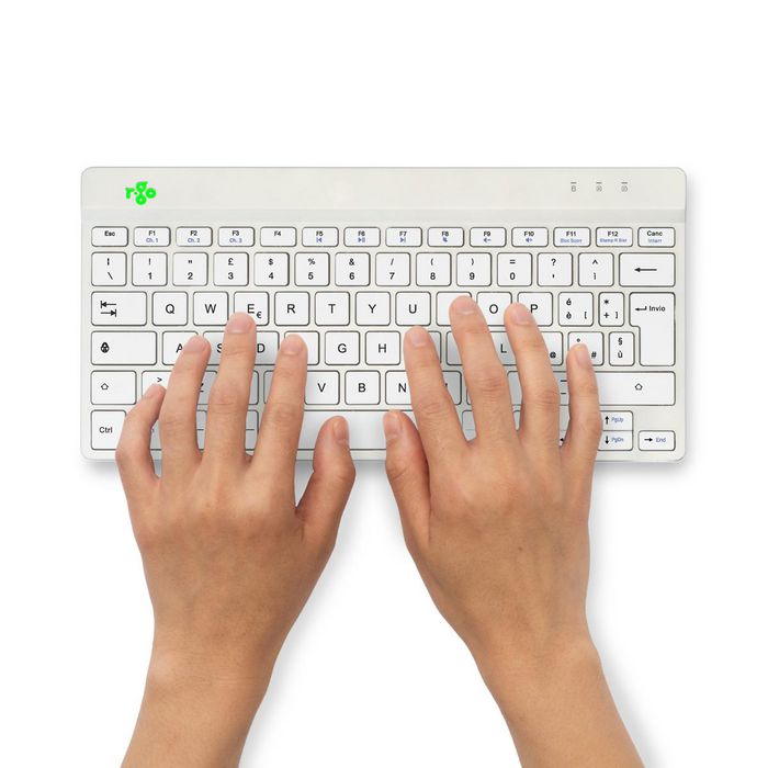 R-Go Tools Teclado Compacto Ergonómico R-Go Compact Break, QWERTY (IT), Bluetooth, Blanco, Software de Descanso Integrado