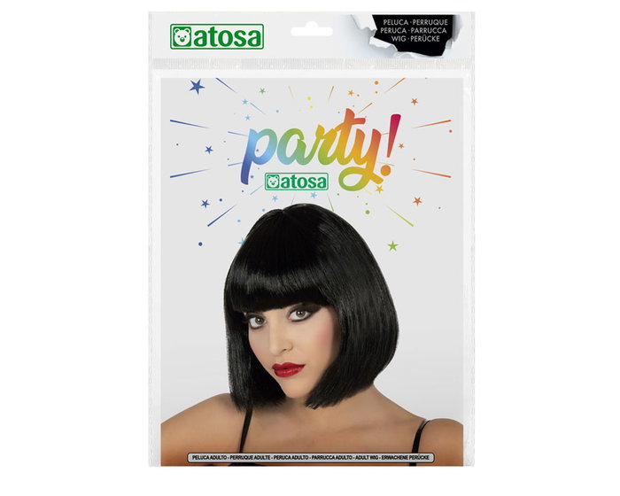 Peluca Corta Negra Con Flequillo Para Disfraces y Eventos