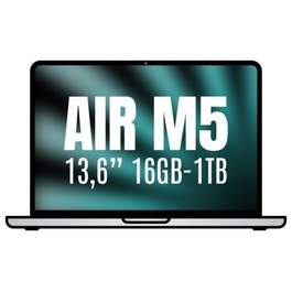 Apple MacBook Air MDH84Y/A - Portátil 13.6" Liquid Retina con chip M5 (10-Core CPU, 10-Core GPU), 16GB RAM, 1TB SSD, macOS - Color Plata