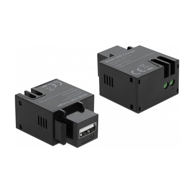 DeLOCK 86506 Keystone Módulo con Puerto de Carga USB Tipo A 2.1 A, Plano, Negro, Plástico, Conector Hembra y Terminal