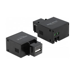 DeLOCK 86506 Keystone Módulo con Puerto de Carga USB Tipo A 2.1 A, Plano, Negro, Plástico, Conector Hembra y Terminal