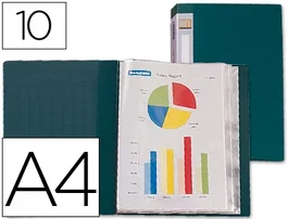 Liderpapel Carpeta Verde con 10 Fundas DIN A4 y Lomo Personalizable
