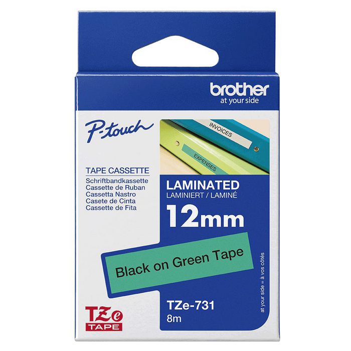 Brother TZe-731 Cinta laminada 12mm Negro sobre Verde