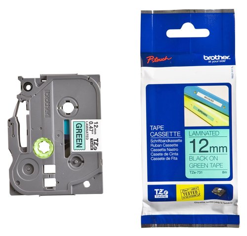 Brother TZe-731 Cinta laminada 12mm Negro sobre Verde