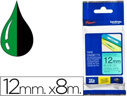 Brother TZe-731 Cinta laminada 12mm Negro sobre Verde