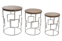 DKD Home Decor Set de 3 Mesitas Auxiliares de Mango y Acero