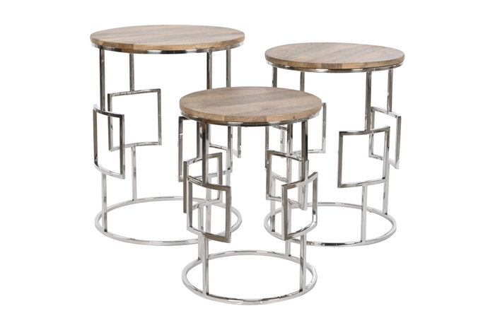 DKD Home Decor Set de 3 Mesitas Auxiliares de Mango y Acero