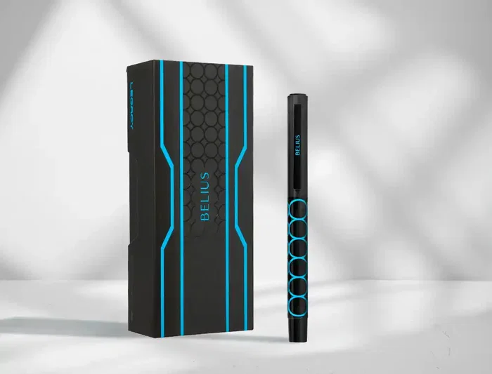 Belius Bolígrafo Legacy Aluminio Diseño Círculos Azul Cuerpo Negro Tinta Azul Caja Diseño