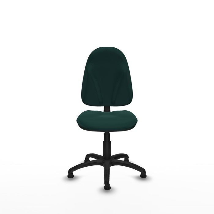 Silla de oficina Algarra con mecanismo Contacto permanente básico tapizada con Similpiel color Verde botella. Equipada con Base poliamida negra, Sin brazosy Topes