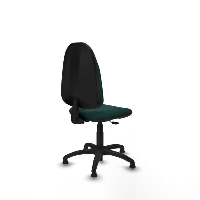 Silla de oficina Algarra con mecanismo Contacto permanente básico tapizada con Similpiel color Verde botella. Equipada con Base poliamida negra, Sin brazosy Topes