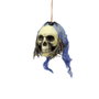 Atosa Cabeza Calavera Decoración Halloween Colgante con Pelo Verde, Telas Azules y Araña, 15x30 cm