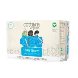 COTTONS Salvaslip Longliner Extra Largo para Flujo Ligero - 32 Unidades - Hecho con Algodón Orgánico - Protección Diaria