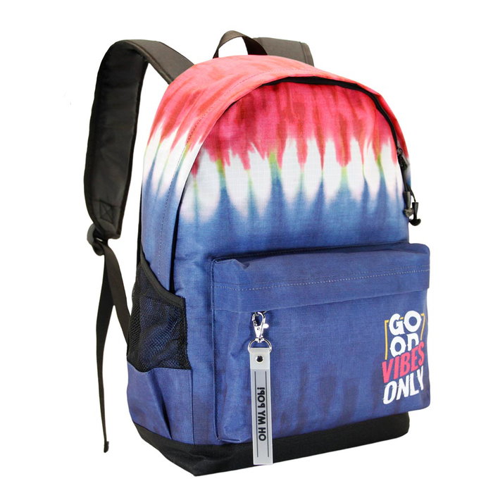Oh My Pop Mochila ECO 2.0 Good Vibes Denim, RPET Repelente a Líquidos, Bolsillo Portátil, Azul