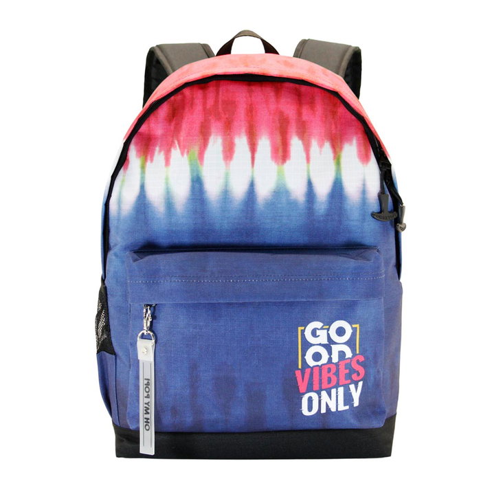 Oh My Pop Mochila ECO 2.0 Good Vibes Denim, RPET Repelente a Líquidos, Bolsillo Portátil, Azul