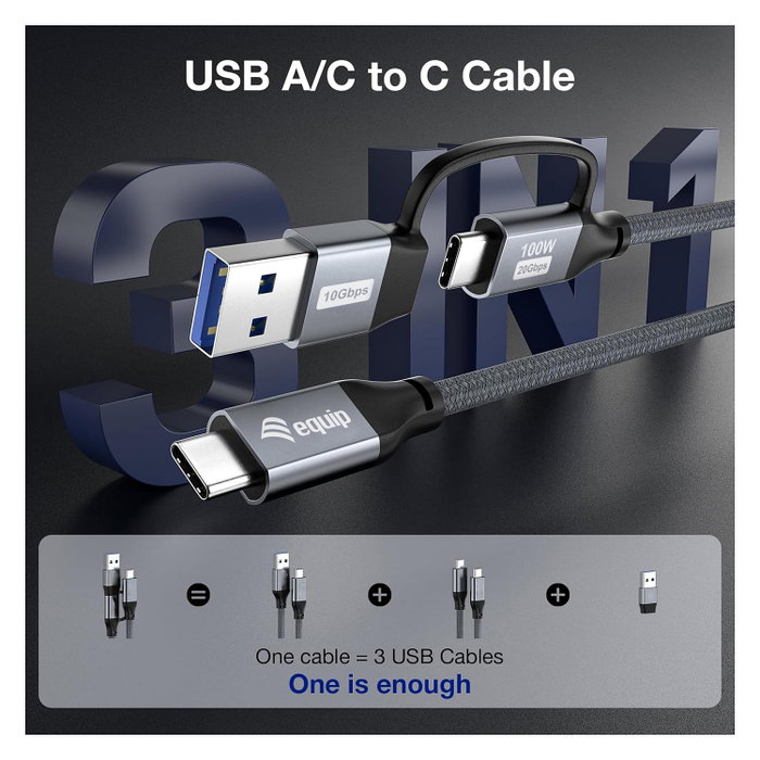 Equip Cable USB-C 3.2 Gen2x2 a USB-C PD 100W 1m Negro Equip Cable USB-C 3.2 Gen2x2 a USB-C PD 100W 1m Negro