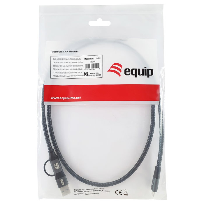 Equip Cable USB-C 3.2 Gen2x2 a USB-C PD 100W 1m Negro Equip Cable USB-C 3.2 Gen2x2 a USB-C PD 100W 1m Negro