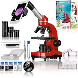 Bresser Microscopio para Estudiantes BIOLUX SEL BRE4007922053530 Aumento 40x-1600x Kit de Experimentación Rojo