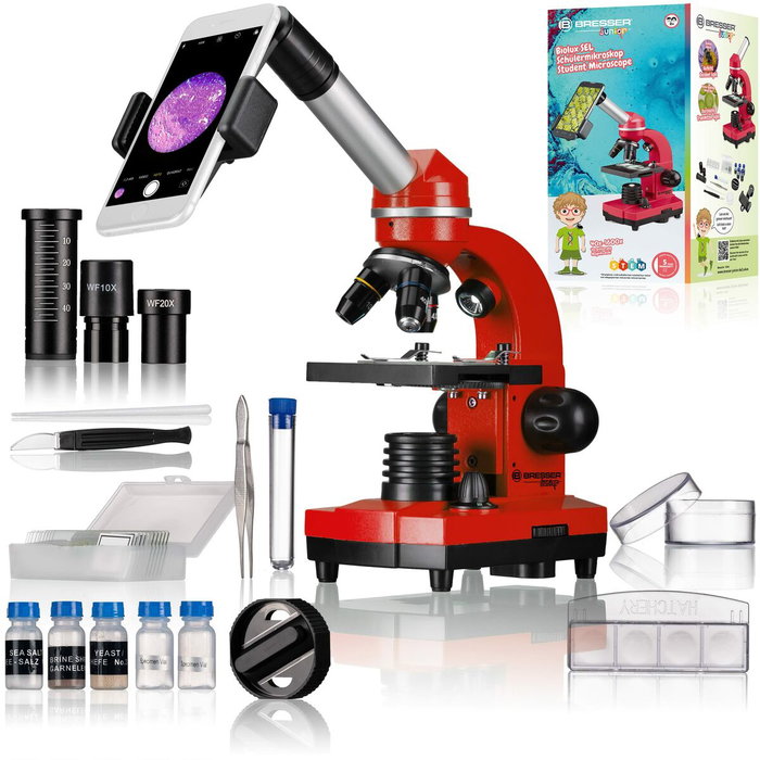 Bresser Microscopio para estudiantes BIOLUX SEL - BRESSER JUNIOR 40x-1600x rojo Bresser Microscopio para estudiantes BIOLUX SEL - BRESSER JUNIOR 40x-1600x rojo