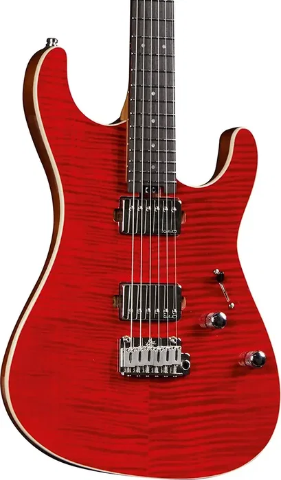 Eko Guitarra Eléctrica Fire 800 Musa Red Flamed 6 cuerdas Stratocaster Arce Tostado Mástil Arce Flamado Cuerpo Brillante
