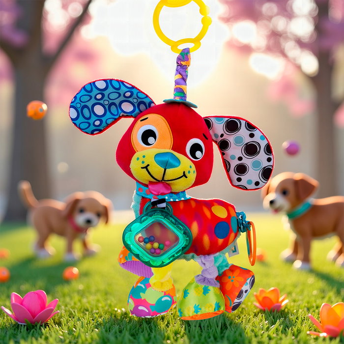 Playgro Penny Puppy Cachorrita de Actividades con Sonajero, Texturas y Clip en C para Bebé