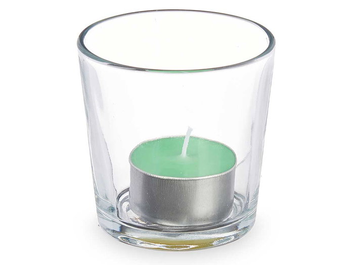Acorde Portavela Tealight Jazmín 6 Horas Vidrio Cera Metal Verde 7x7x7cm (Set de 12)
