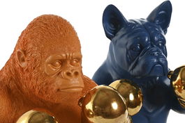 DKD Home Decor Figura Decorativa Naranja, Azul, Dorado Resina 26 x 35.5 x 28 cm (2 Unidades)