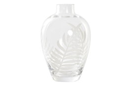 DKD Home Decor Jarrón de Cristal Grabado Hojas Tropic Leaf Transparente