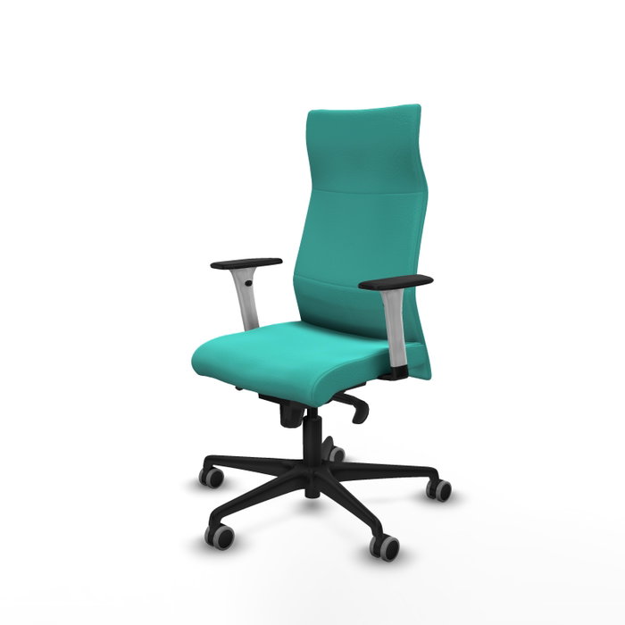 PIQUERAS Y CRESPO Sillón Albacete con mecanismo Sincro, Similpiel Turquesa, Brazos 1D y Ruedas 65mm